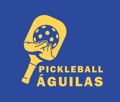 Logo de Pickleball Águilas con paleta amarilla y pelota sobre fondo azul en Bakit House