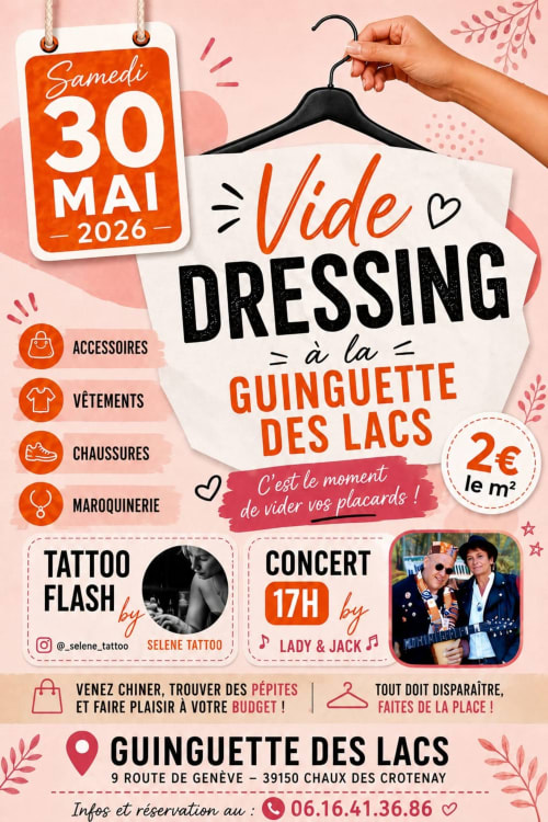 Vide dressing event poster at Guinguette des Lacs, Chaux-des-Crotenay, May 30, 2026