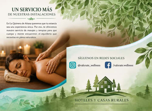 Servicio de masaje de bienestar en spa La Quimera de Aitana con terapeuta atendiendo a huésped en ambiente natural relajante