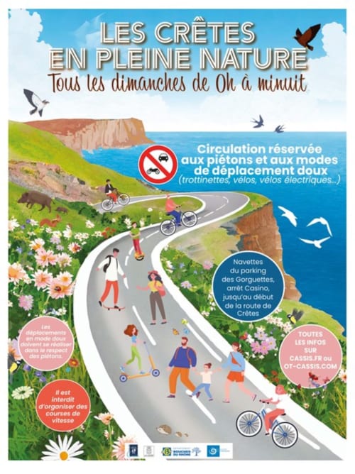 Sentier piétonnier à Cassis en pleine nature : cyclistes, joggeurs et familles profitent de chemins sans circulation automobile