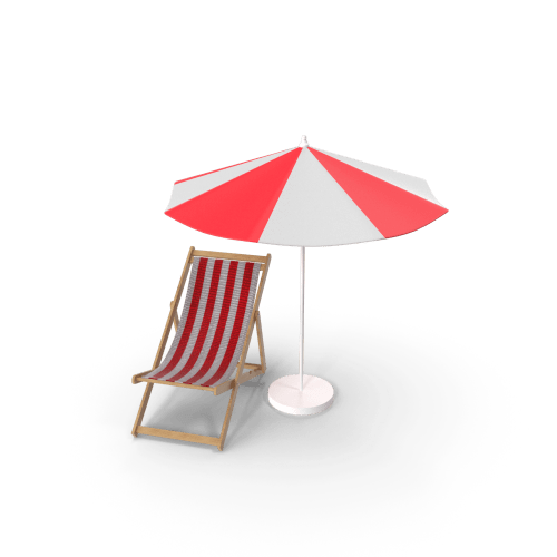 Ombrellone da spiaggia rosso e bianco a righe con sdraio in legno al CondHotel Vienna, Pesaro