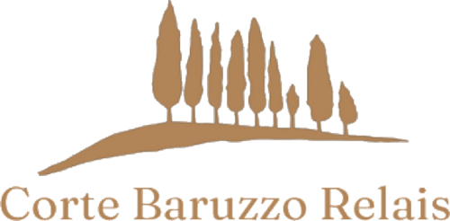Logo Corte Baruzzo Relais con sagome di cipressi, Volta Mantovana, Italia