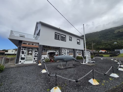 Inn Nature maritime museum building in São Roque do Pico, Açores, with coastal setting and whale sculpture display