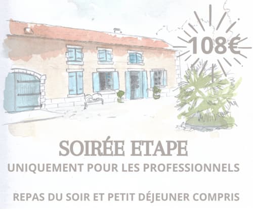 Illustration de la maison d'hôtes La Cabanaise pour l'offre soirée étape professionnelle à 108€ avec dîner et petit-déjeuner inclus.Forfait soirée étape professionnels à 108€ dans notre maison d'hôtes La Cabanaise (repas du soir et petit-déjeuner compris).