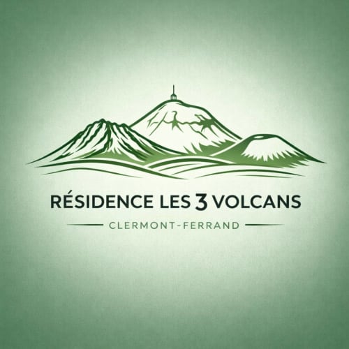 Logo de la résidence Les 3 Volcans avec trois pics volcaniques en vert, Clermont-Ferrand