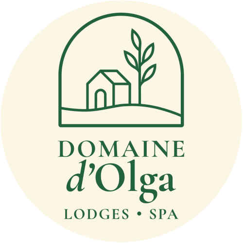 Logo Domaine d'Olga : maison et blé sous une arche, gîtes et spa à Aniane, France