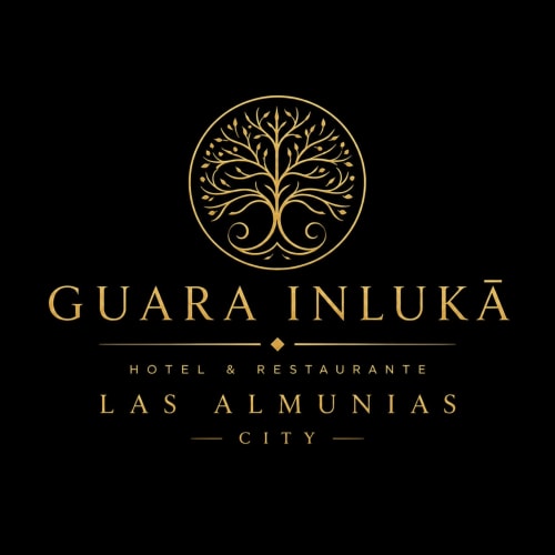 Logo Guara Inlukā Hotel & Restaurante avec arbre doré, Las Almunias City