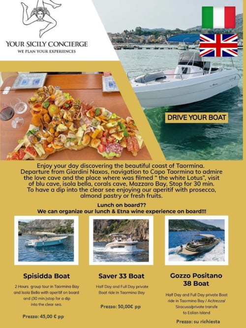 Escursioni in barca Your Sicily Concierge a Taormina con cena e attività acquatiche