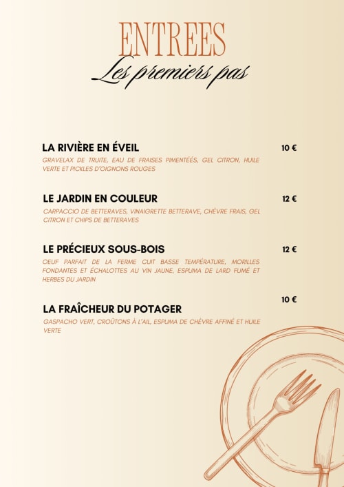 Entrees menu at Clos De La Gourmandiere featuring four French appetizers priced 10-12€ in Saint-Lothain