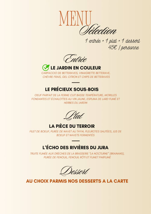 Menu selection featuring French cuisine at Clos De La Gourmanderie, Saint-Lothain