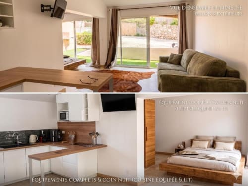 Appartement Le Cabanon Secret avec lumineux salon, cuisine, chambre et terrasse jardin au Mas Aurel de Provence, Peypin