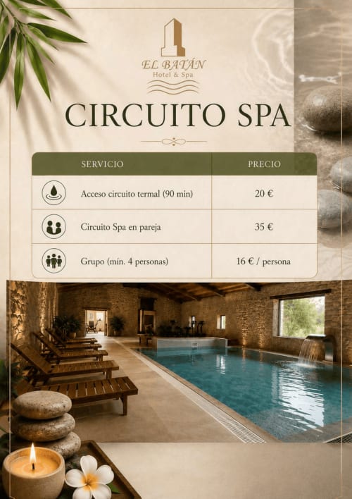 Precios del Circuito Spa del Hotel Spa El Batán y acceso a las termas en Castillo de Locubín