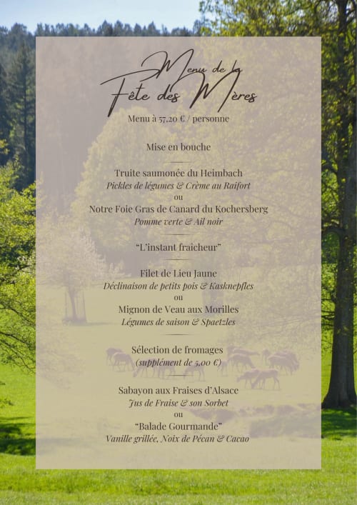 Menu Fête des Mères à l'Hôtel Des Vosges à Sommerau - Cuisine française à 57,20 € par personne