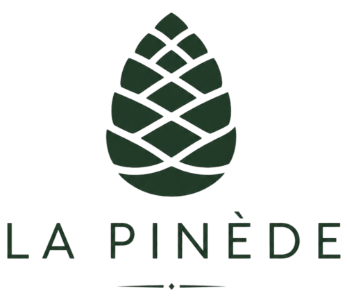 Logo de l'hôtel La Pinède avec un design de pomme de pin stylisée verte, Saint-Jean-de-Monts