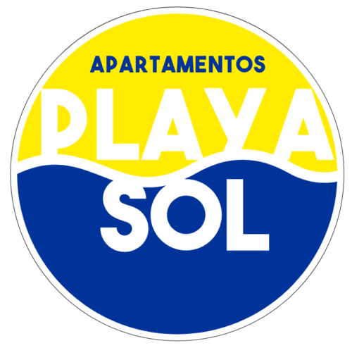 Logotipo Apartamentos Playa Sol - diseño circular amarillo y azul del hotel apartamento en Es Canar