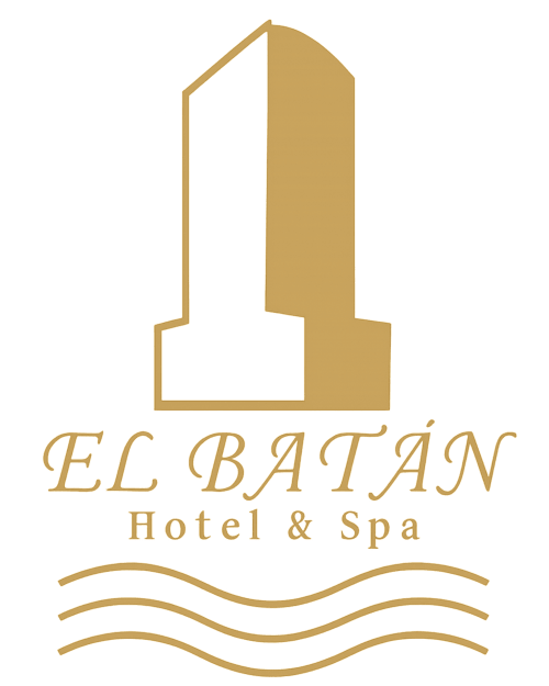 Logotipo de El Batán Hotel & Spa con diseño arquitectónico en dorado, Castillo de Locubín