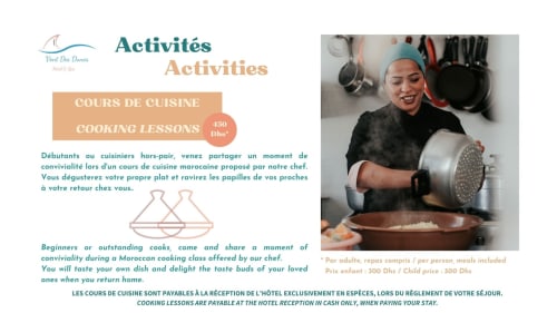 Moroccan cooking class at Vent Des Dunes hotel, Essaouira - chef demonstrating traditional cuisine preparation