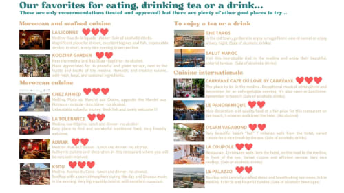 Essaouira restaurant and café recommendations guide featuring Moroccan cuisine, seafood, and tea venues near Vent Des Dunes &