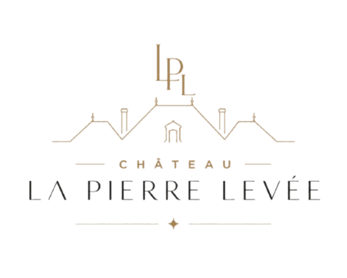 Logo du Château La Pierre Levée avec élégant dessin architectural en traits fins, La Gaubretière France