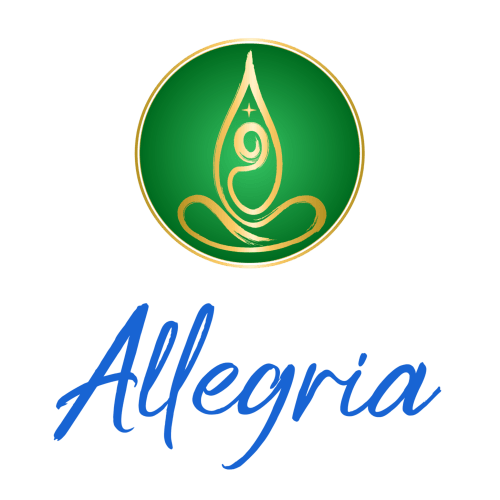 Logo Allegria Affittacamere avec figure méditative et motif feuillagé, hôtel Bajardo