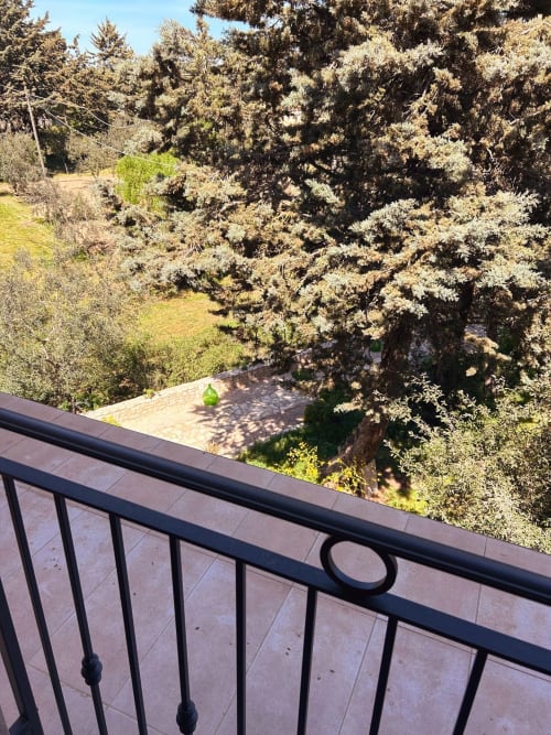 Vista dal balcone dell'orto rigoglioso di AgriBio Villa Ribes ad Altamura, Italia