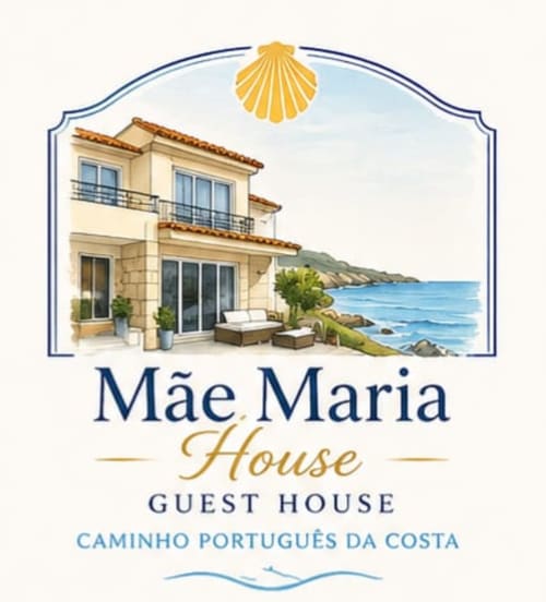 Logo da Pousada Casa Mãe Maria com villa costeira com vista para o oceano azul em Vila Chã, Portugal