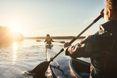 Kayaking group at sunset near Hostal Las Dunas in Cabo de Gata, Almería, Spain