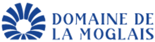 Logo du Domaine de la Moglais avec design d'éventail bleu, identité visuelle de l'hôtel de Lamballe