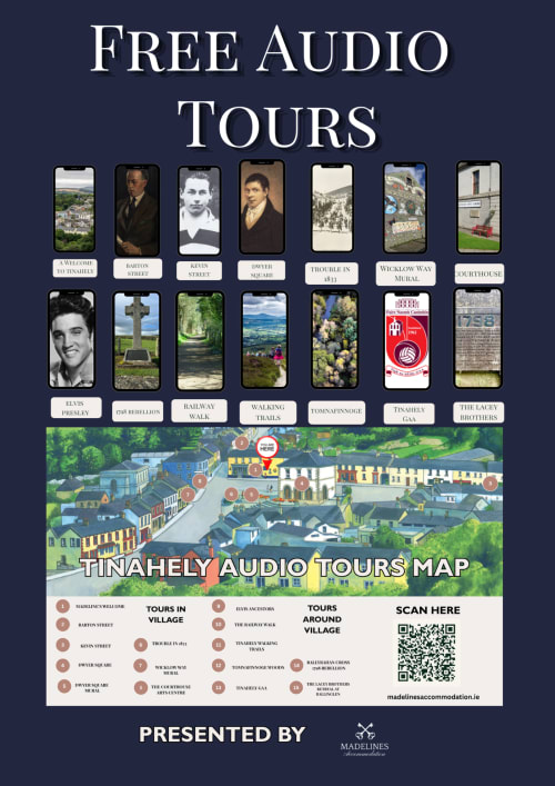 Tinahely free audio tours map guide with local heritage sites presented by Madeline's Accommodation, Wicklow
