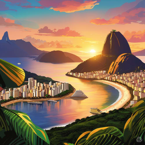 Vista Rio Vibes Hostel: O Pão de Açúcar sobressai a Baía de Guanabara ao pôr do sol no Rio de Janeiro, Brasil