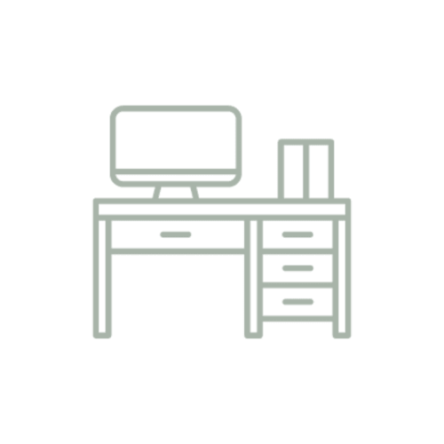 Scrivania con monitor e cassettoni di stoccaggio presso Camere d'Aria, bed and breakfast a Locana, Italia