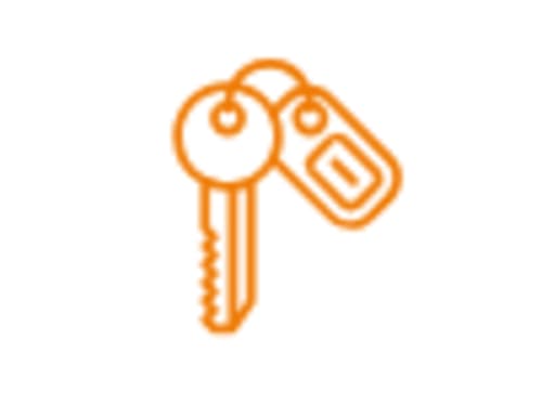 Orange key icon with hotel keycard tag for Le Chalet Savoyard, La Plagne Tarentaise