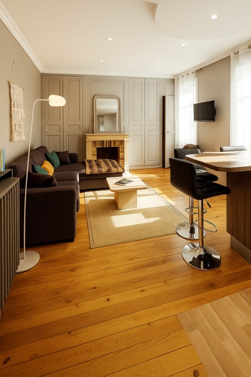 Séjour du studio 2 chambres à Maunoury Citybreak, Chartres, avec parquet, foyer et coin repas