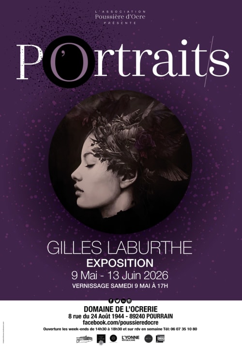 Affiche de l'exposition Portraits de Gilles Laburthe, Domaine de l'Ocrerie, Pourrain