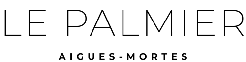 Logo et texte Le Palmier Aigues-Mortes au design minimaliste