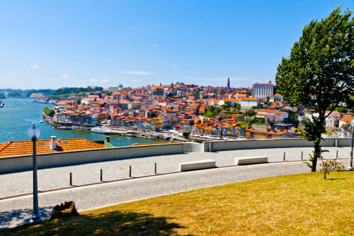 Vista de Porto com telhados em tons de terracota, Rio Douro e frente ribeirinha do miradouro Timeless Vacations