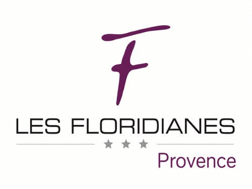 Logo de l'hôtel Les Florianes Provence avec croix stylisée et classement trois étoiles à Aix-en-Provence