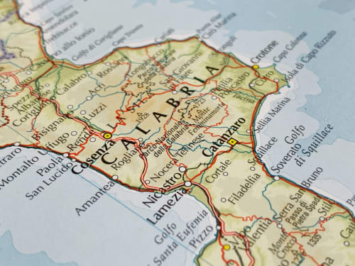 Mappa dettagliata della regione Calabria nel sud Italia, con la località di Villapiana indicata per la B&B Makasa