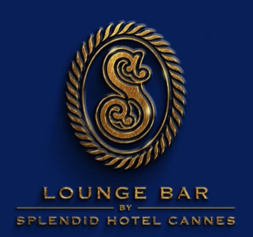 Golden spiral logo for Lounge Bar by Splendid Hotel Cannes on navy blue background