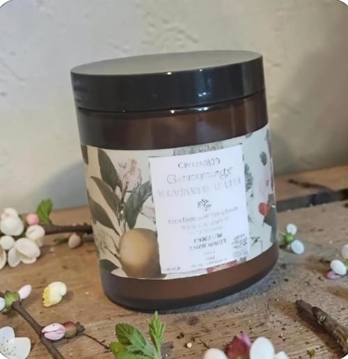Luxus-Hautpflegeglas mit botanischem Etikett in Les Gites De Petrocoriis, Boulazac