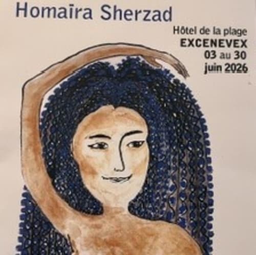 Affiche d'exposition Homaira Sherzad à l'Hôtel de la Plage Excenevex, juin 2026