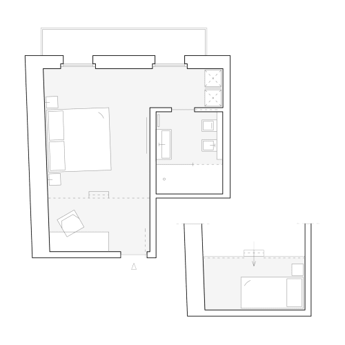 Planimetria della camera di Camere d'Aria B&B a Locana, Italia con disposizione di camera da letto, bagno e zona living