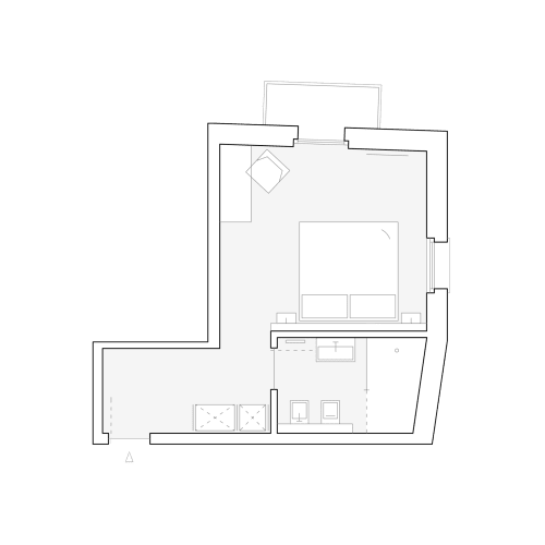 Planimetria della camera di Camere d'Aria bed and breakfast a Locana, Italia con zona notte e zona living