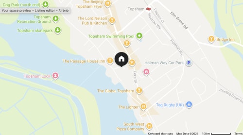 Map of Topsham showing 2 Doves Holiday Property location on Exe Street near swimming pool and local amenities
