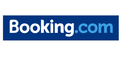 Logo Booking.com en texte blanc sur fond bleu foncé