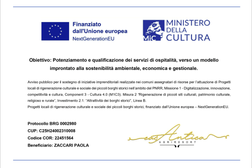 Documentazione progetto ricettivo finanziato dall'UE per Casantica Agriresort a Circello, Italia