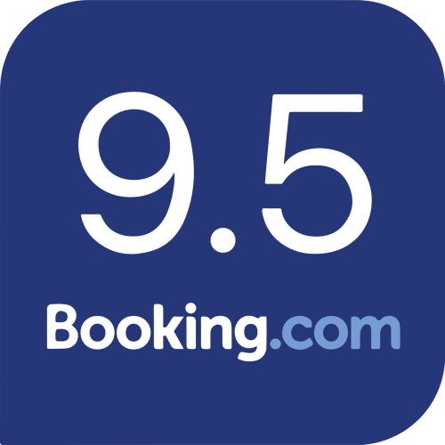 Badge de notation Booking.com 9,5 étoiles pour le Gîte La Vieille Ferme de La Doinie à Saint-Geniès, France