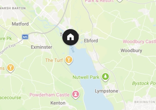 Map showing Fore St Hideaway location in Topsham, near Exminster and Woodbury, Devon