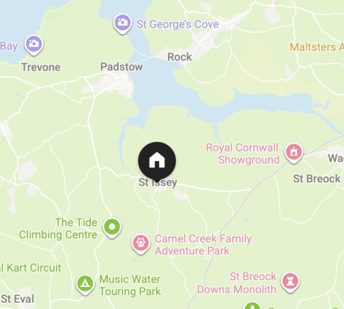 Map of St Issey, Cornwall showing 2 Doves Holiday Property location near attractions like Royal Cornwall Showground and Camel