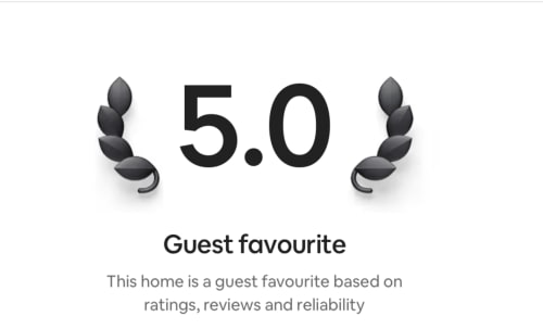 5.0 guest favourite rating badge for 2 Doves Holiday Property villa in Topsham